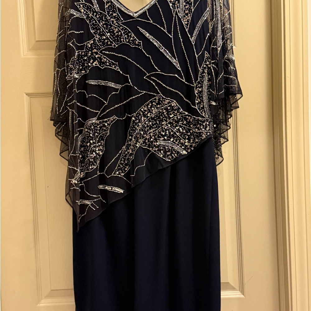 Frank Lyman Design Asymmetrical Dress in Blue and Silver